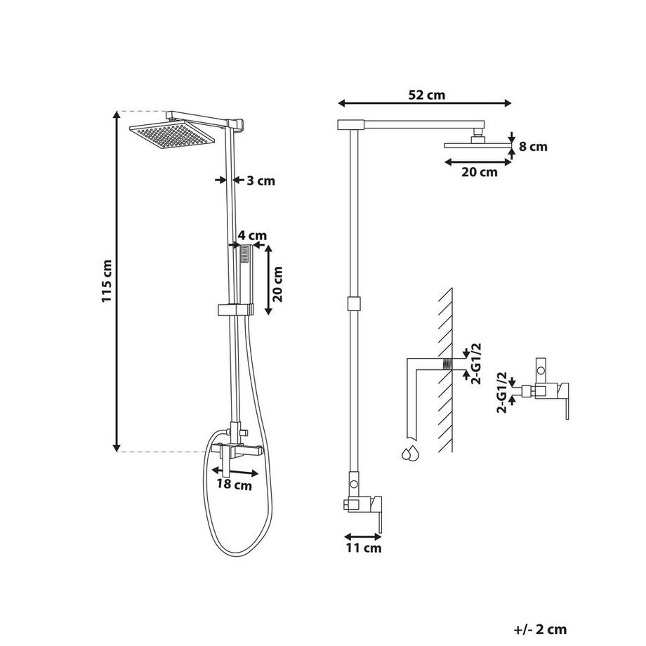 Beliani Set doccia con miscelatore e soffione a pioggia en Ottone Moderno TAGBO  