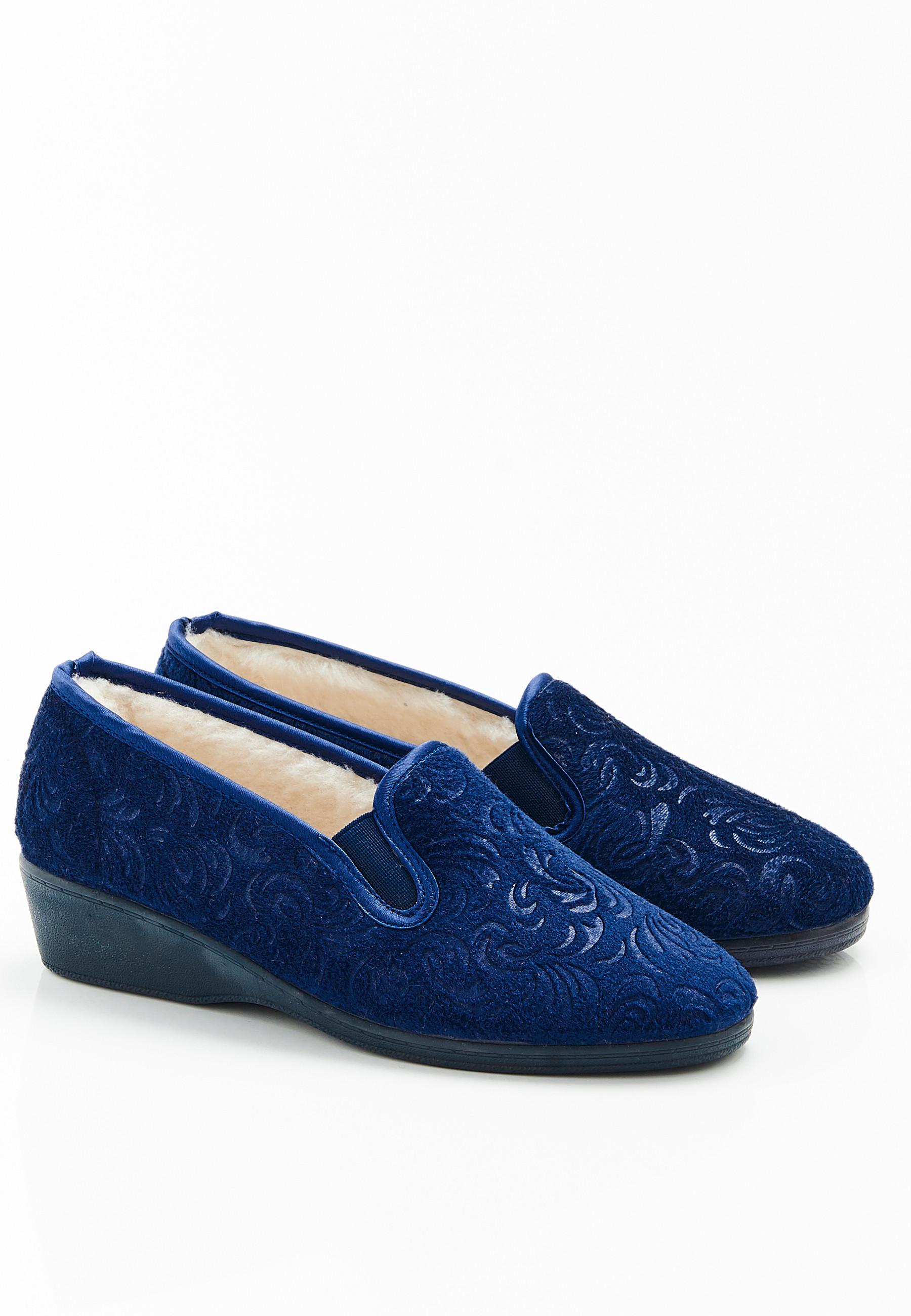 Image of Velours-hausschuh Mit Thermolactyl. Damen Blau 37