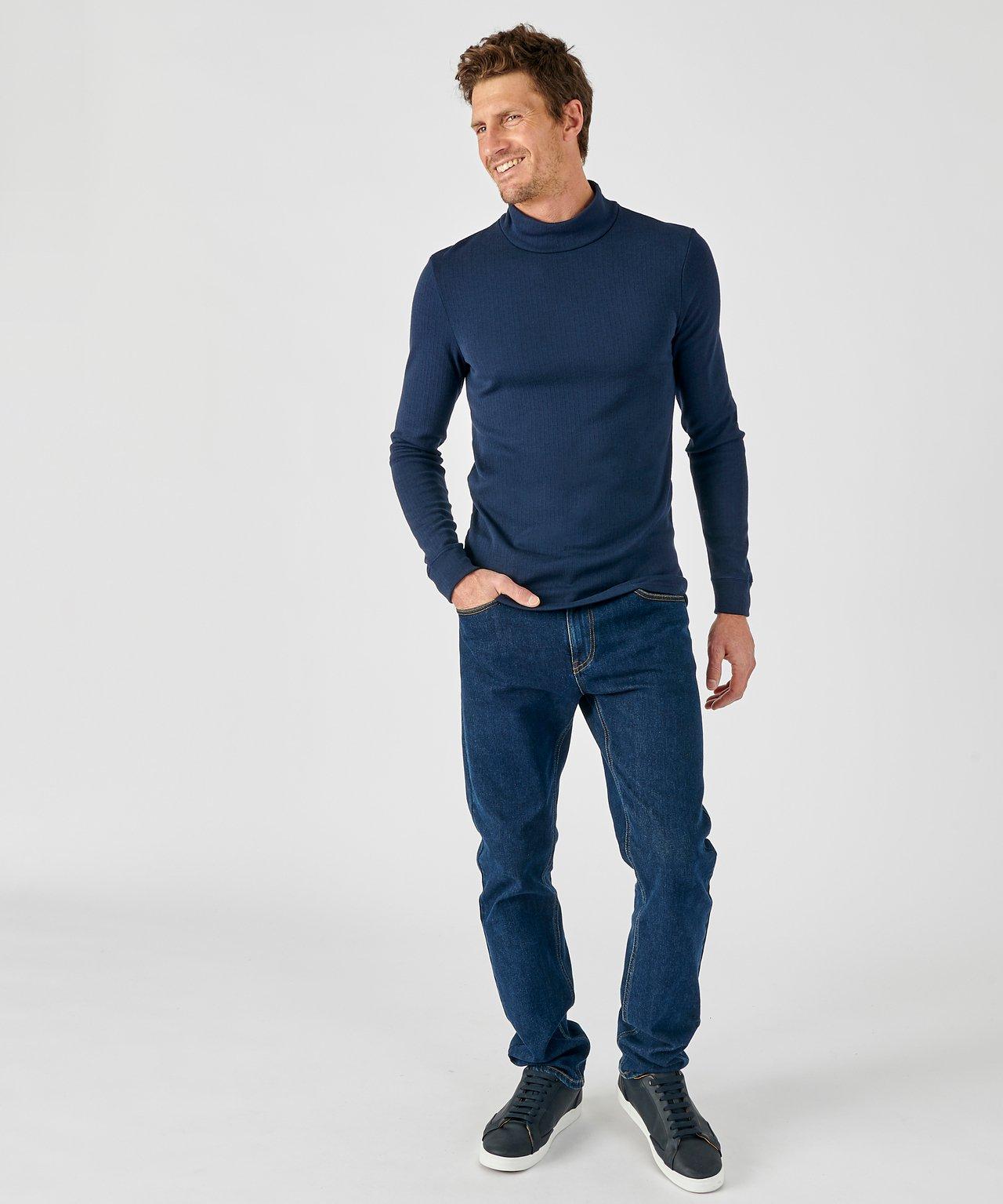 Image of T-shirt Mit Stehkragen. Herren Blau L