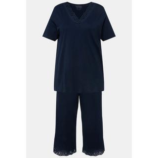 Ulla Popken  Pyjama, Lochstickerei, V-Ausschnitt, Halbarm, Modalmix 