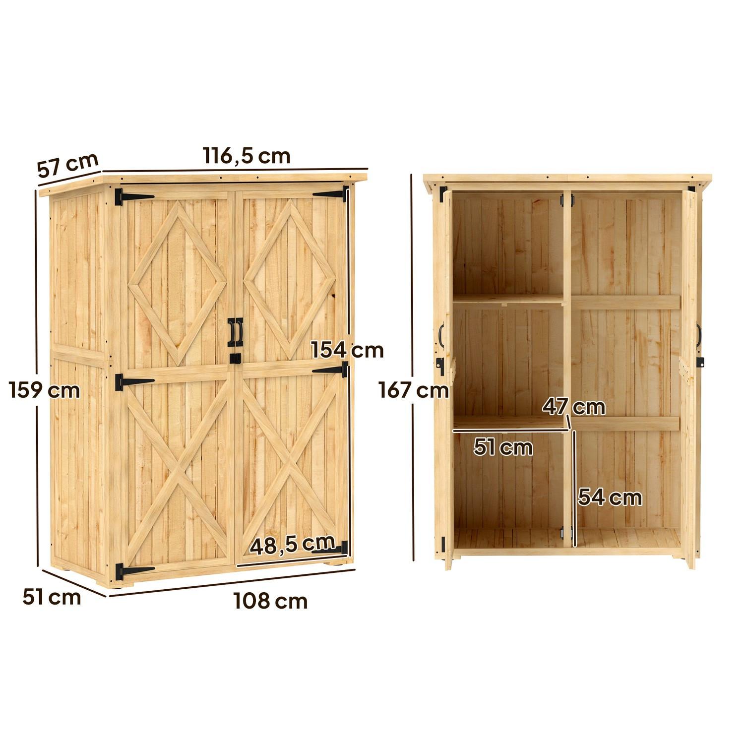 Northio Armoire de jardin en bois, remise à outils avec étagère de toit en asphalte verrouillable à double porte 116,5x57x167cm, armoire à outils résistante aux intempéries, remise à outils abri de jardin pour jardin, terrasse, bois naturel |  