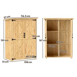 Northio Armoire de jardin en bois, remise à outils avec étagère de toit en asphalte verrouillable à double porte 116,5x57x167cm, armoire à outils résistante aux intempéries, remise à outils abri de jardin pour jardin, terrasse, bois naturel |  