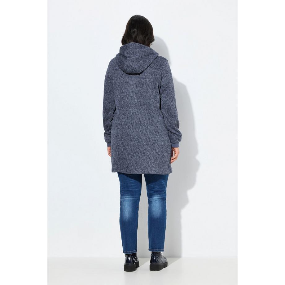 Ulla Popken Veste en maille polaire à capuche et fermeture éclair à double sens  