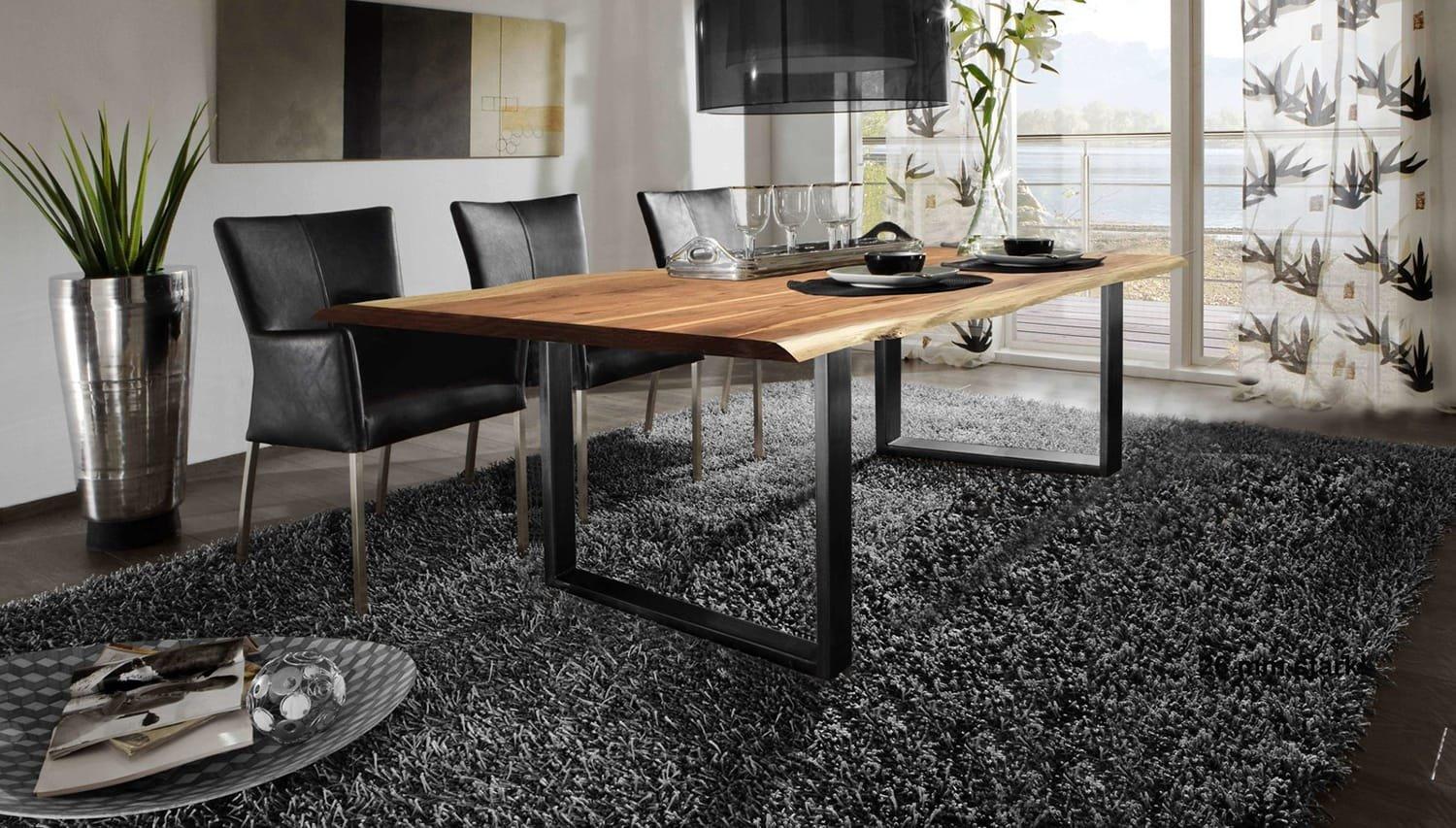 mutoni Tavolo 200x100 cm - acacia naturale - metallo nero - con bordo albero  