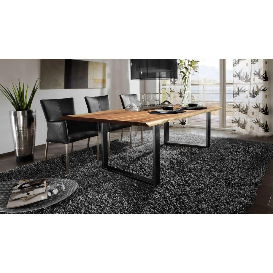 mutoni Massivholztisch 200x100 - Akazie natur - Metall  - mit Baumkante  