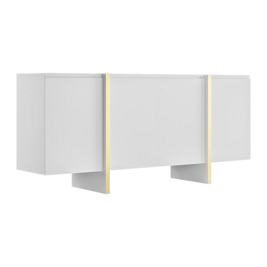 Vente-unique  Buffet avec 4 portes en MDF - Blanc et Doré - LUVONIA 
