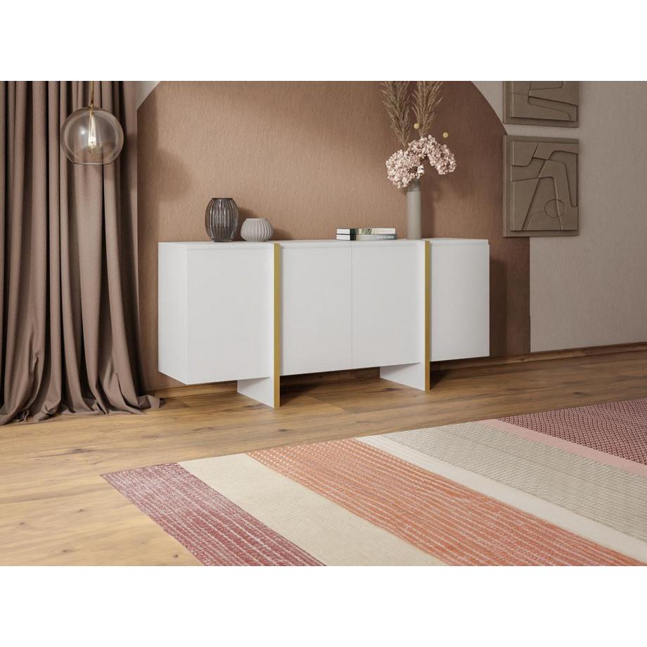 Vente-unique  Buffet avec 4 portes en MDF - Blanc et Doré - LUVONIA 