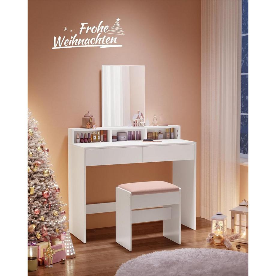 Pricenet  Coiffeuse blanche peu encombrante avec miroir et rangement 