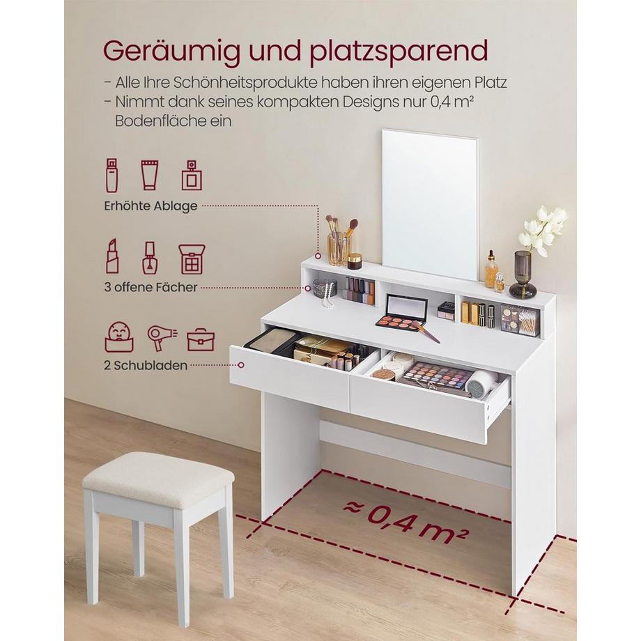 Pricenet  Coiffeuse blanche peu encombrante avec miroir et rangement 