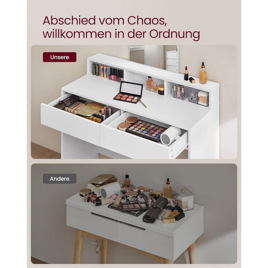 Pricenet  Coiffeuse blanche peu encombrante avec miroir et rangement 