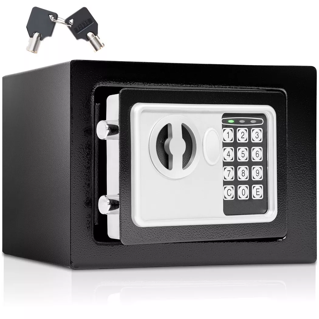 Tectake - Elektronischer Safe  mit Doppelbolzen-Verschlusssystem LED-Anzeige mit akustischem Signal, 90X120MM, Charcoal Black