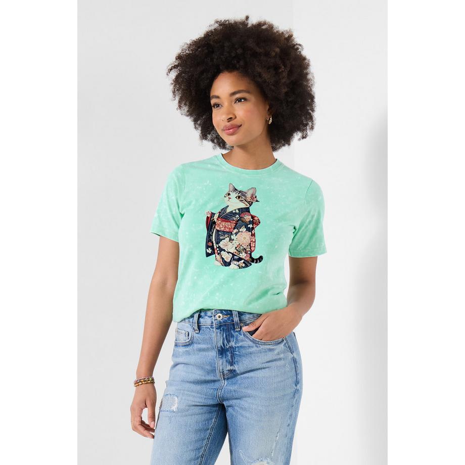 Jersey-Shirt mit Katzen-Print