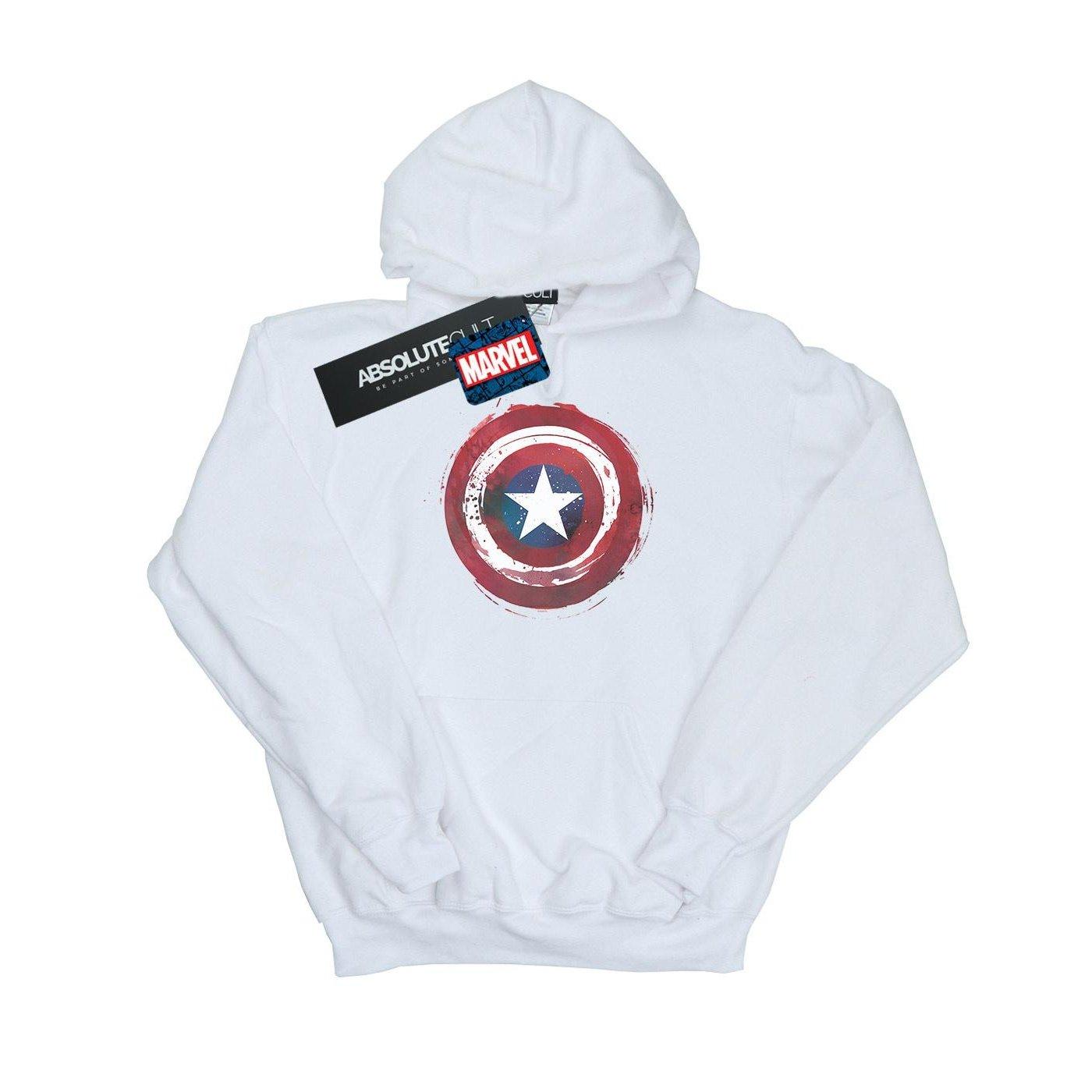 Image of Captain America Splatter Shield Kapuzenpullover Unisex Weiss 128