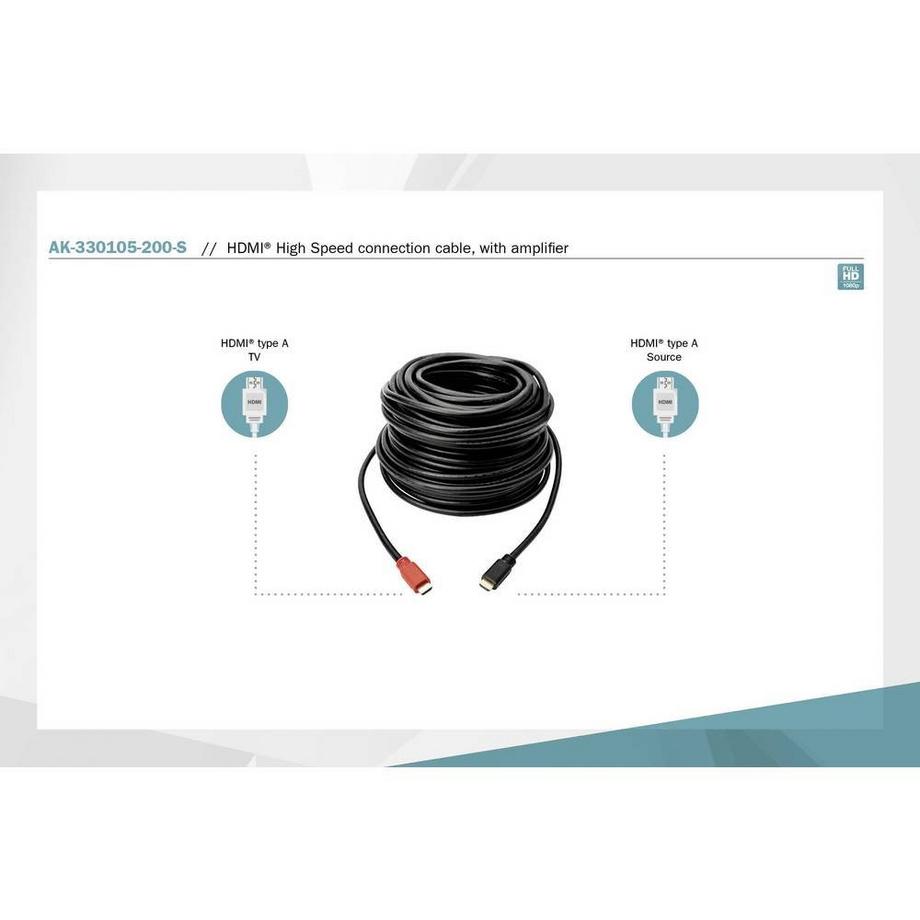 Digitus  Digitus HDMI Cavo Spina HDMI-A, Spina HDMI-A 20.00 m Nero AK-330105-200-S contatti connettore dorati Cavo HDMI 