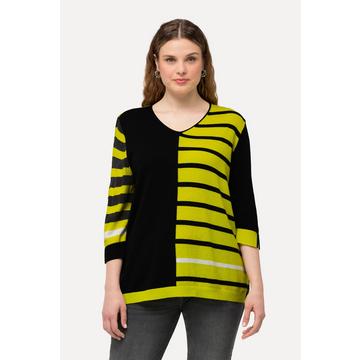 Pull col en V et manches 3/4, esprit colour block