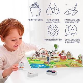 Activity-board  Jeu d'enfilage à la ferme : jouets pour enfants à partir de 2 ans, jouets de motricité en bois, jouets pour enfants, jouets en bois avec 12 figurines en bois et plateau de jeu 