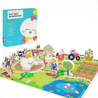 Activity-board  Jeu d'enfilage à la ferme : jouets pour enfants à partir de 2 ans, jouets de motricité en bois, jouets pour enfants, jouets en bois avec 12 figurines en bois et plateau de jeu 