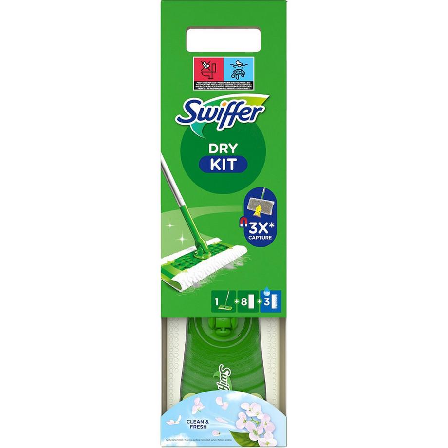 Swiffer  Kit de démarrage 1 serpillière de nettoyage + 8 serpillières sèches + 3 serpillières humides 