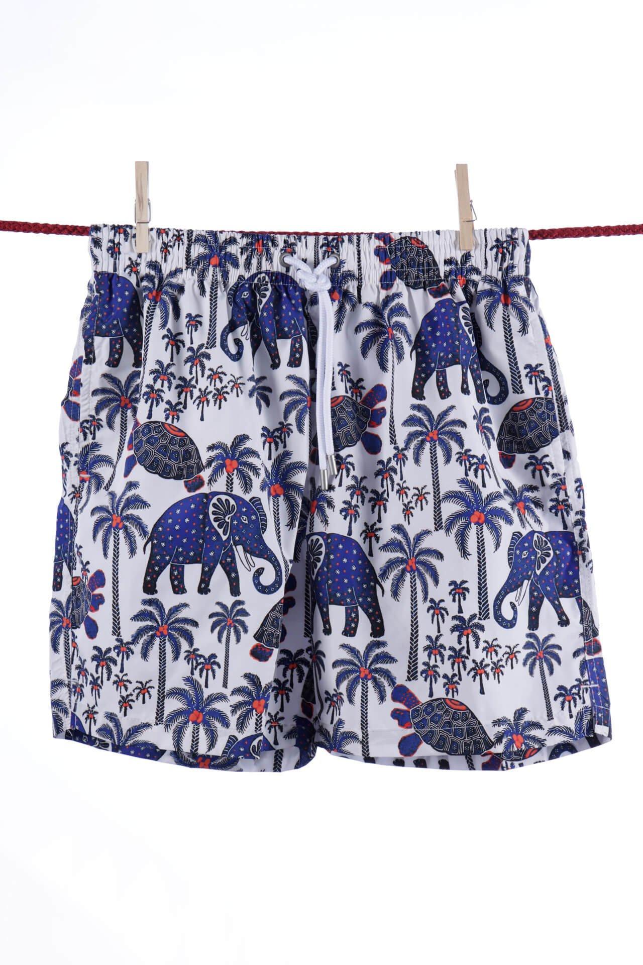 Image of Badeshorts Mit Elefanten Und Schildkröten - Ibiza-modell Herren Blau L