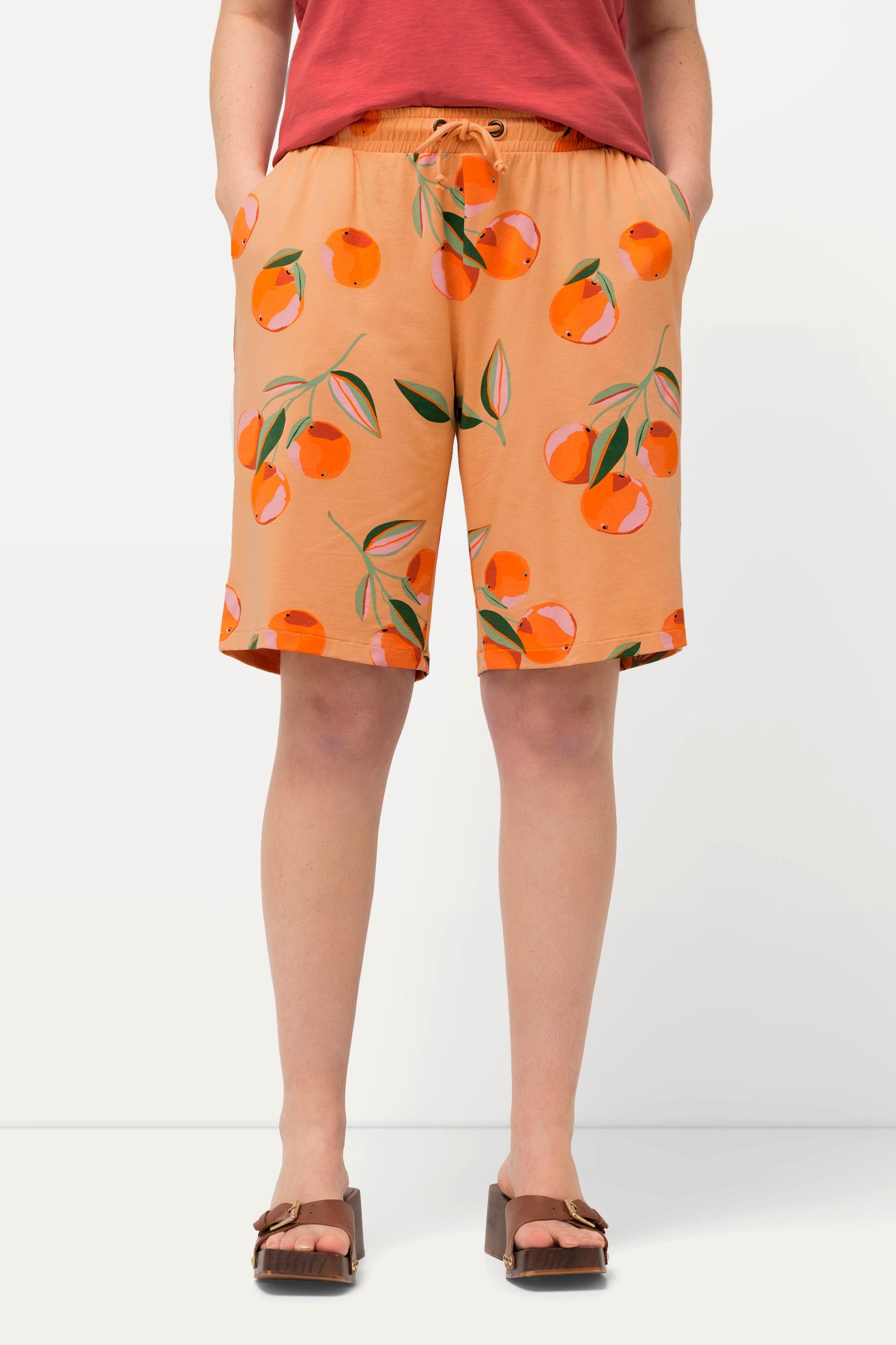 Ulla Popken  Short à imprimé pêche, jambes larges. Coton bio 