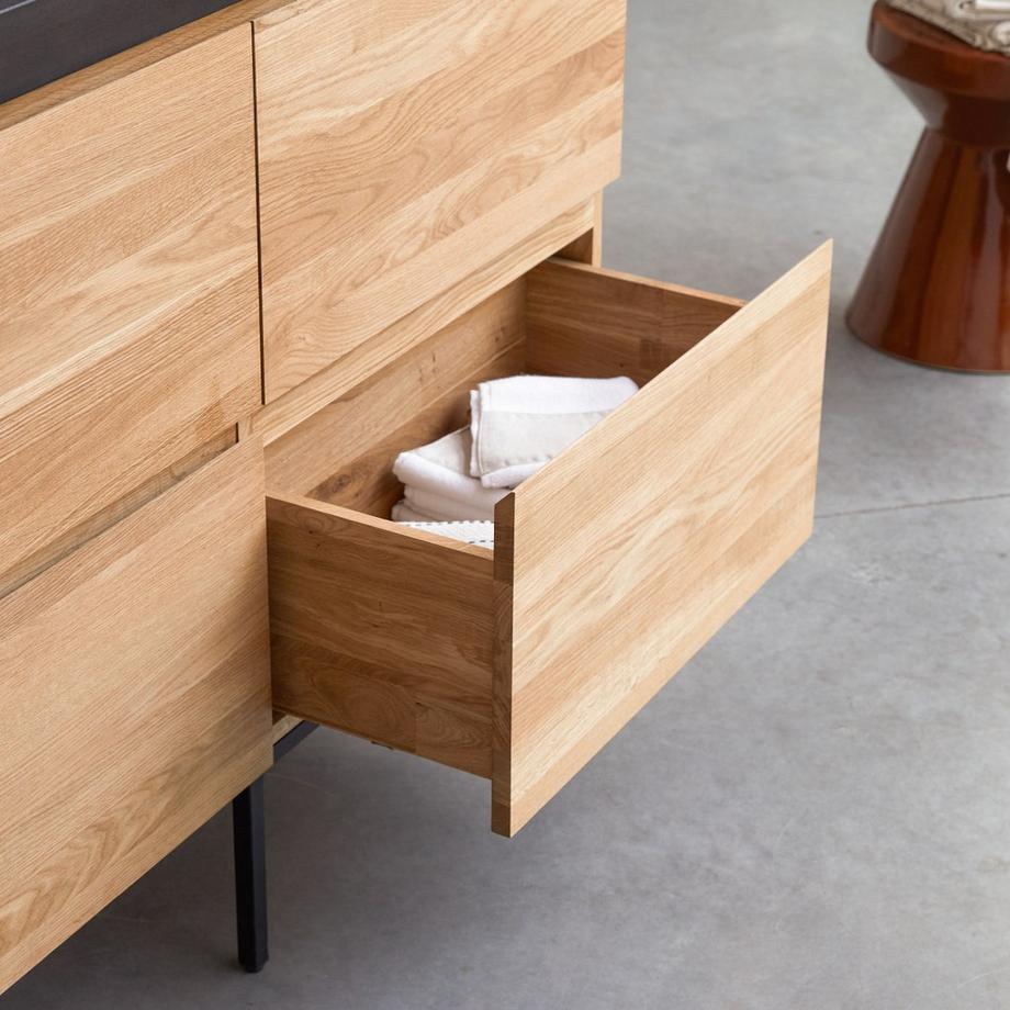 Tikamoon Mobile per il bagno in legno di quercia massello e pietra lavica 120 cm Nova  