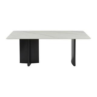 Vente-unique Table à manger 8 personnes en céramique et MDF - Effet marbre blanc et noir - SINAN  