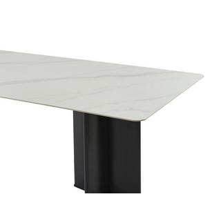 Vente-unique Table à manger 8 personnes en céramique et MDF - Effet marbre blanc et noir - SINAN  