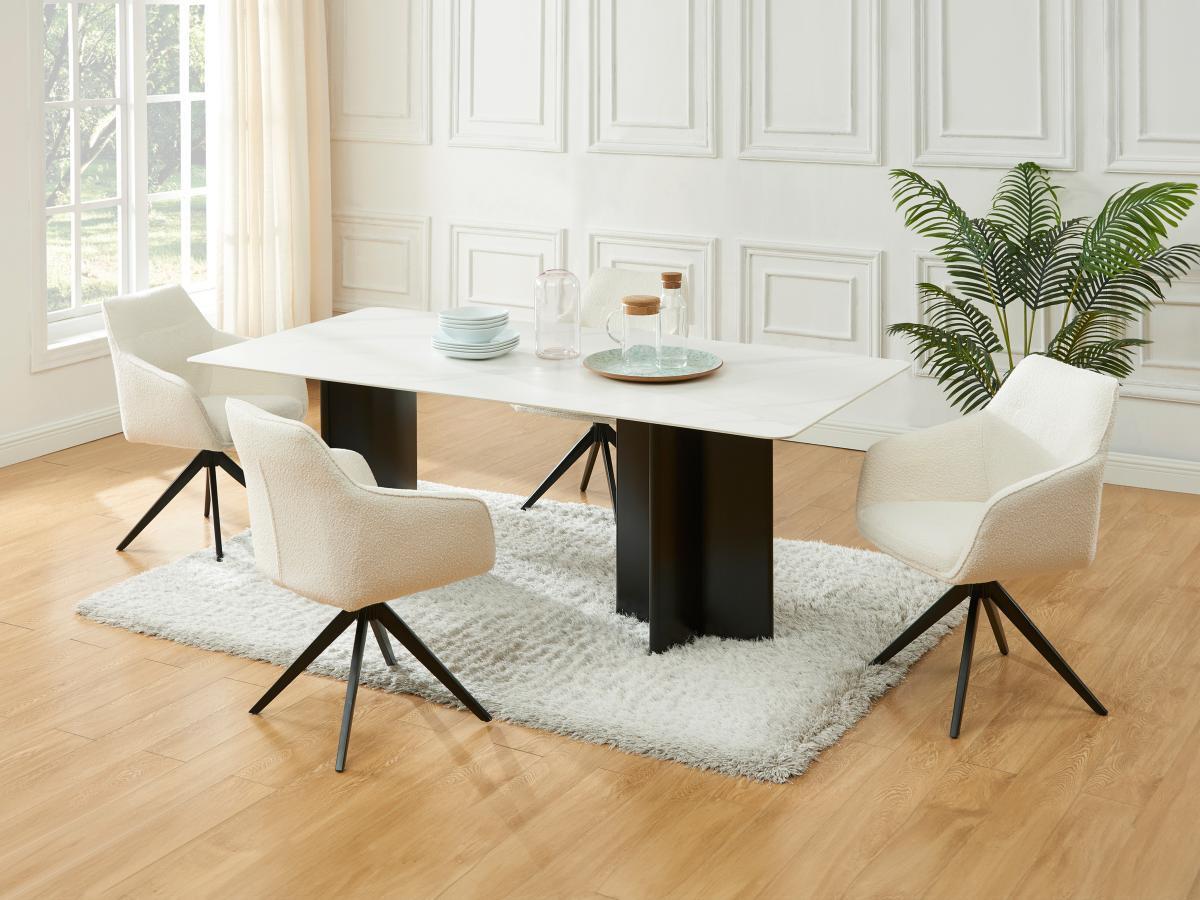 Vente-unique Table à manger 8 personnes en céramique et MDF - Effet marbre blanc et noir - SINAN  