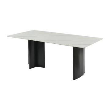 Table à manger 8 personnes en céramique et MDF - Effet marbre blanc et noir - SINAN