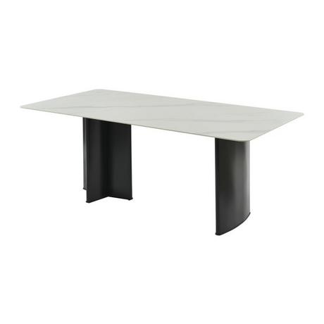 Vente-unique Table à manger 8 personnes en céramique et MDF - Effet marbre blanc et noir - SINAN  