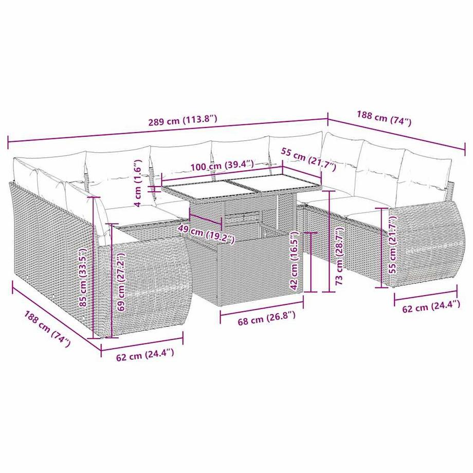 VidaXL Ensemble de canapés de jardin rotin synthétique  
