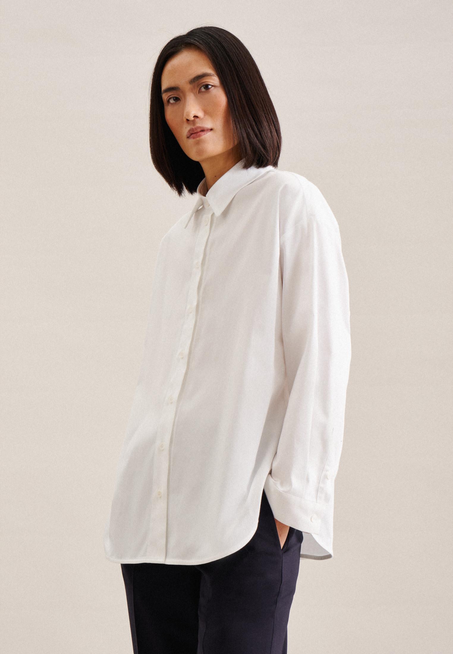 Image of Hemdbluse Uni Langarm Kragen Damen Weiss 38