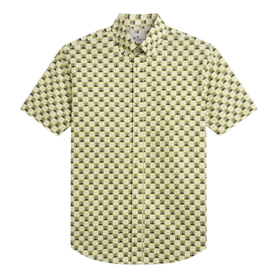 BEN SHERMAN Camicia Maniche Corte Stampa Geometrica Retrò  