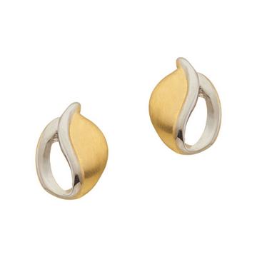 Clous d'oreilles bicolores or jaune/blanc 750, 10x7mm