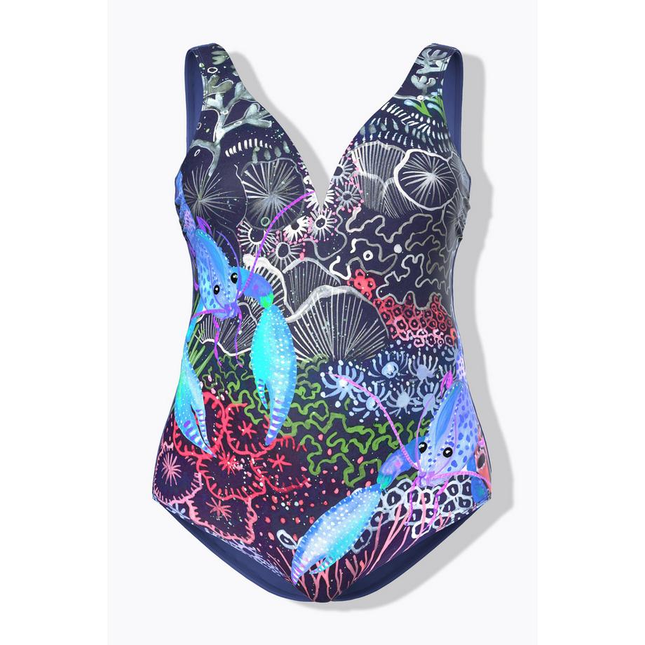 Ulla Popken Badeanzug Hummer Print Herzausschnitt Softcups  