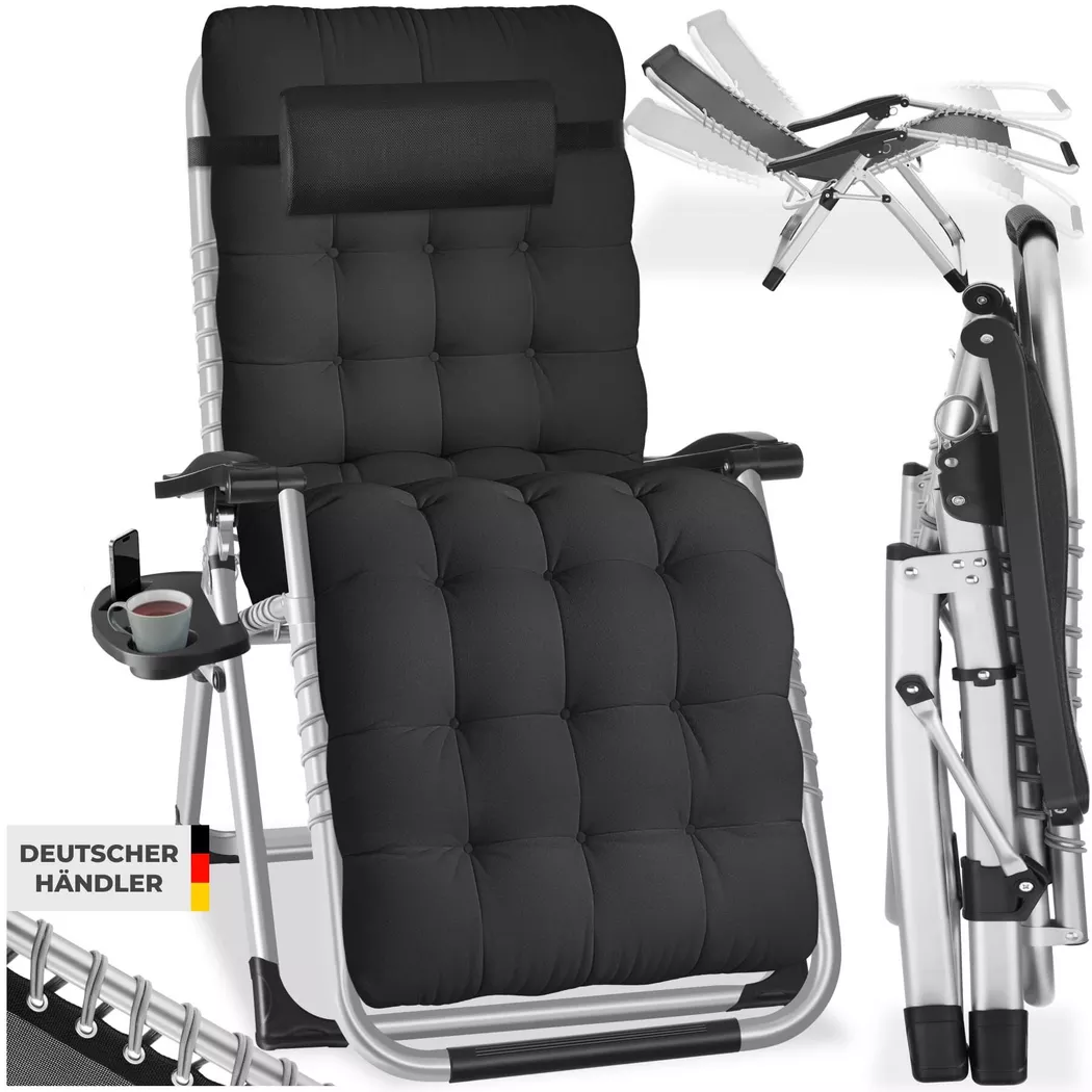 tectake® Sonnenliege, klappbar, abnehmbares Sitz- und Kopfpolster, 84 x 168 x 82,5 cm, mit Ablagetisch