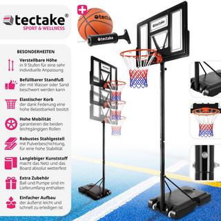 Tectake  Panier de basket Dirk, hauteur de panier 230 - 305 cm, avec ballon et pompe 