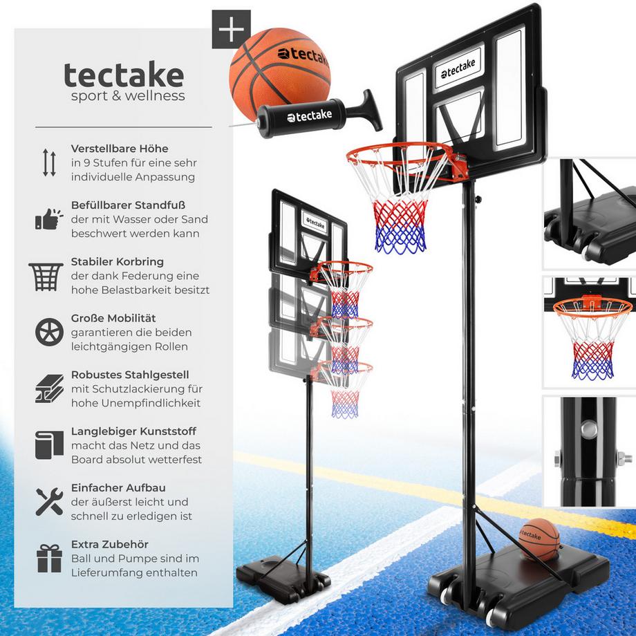 Tectake  Basketballkorb Dirk Outdoor freistehend mit Rückwand 