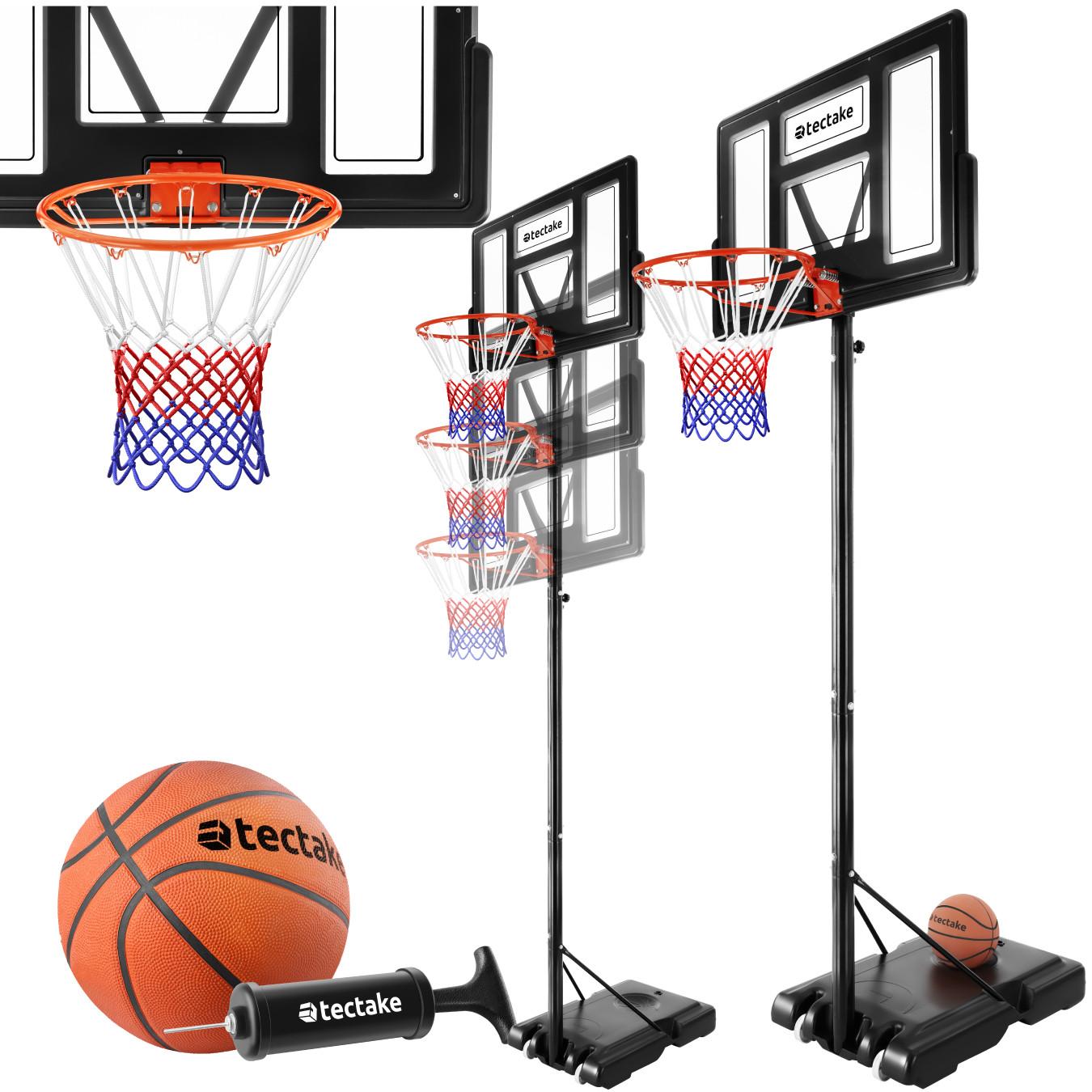 Tectake  Panier de basket Dirk, hauteur de panier 230 - 305 cm, avec ballon et pompe 