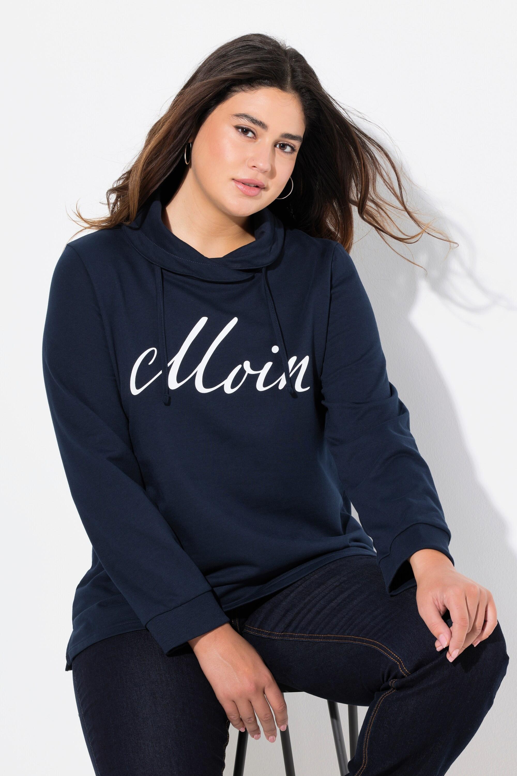 Ulla Popken  Sweat-shirt col montant et manches longues. Imprimé « salut ». 