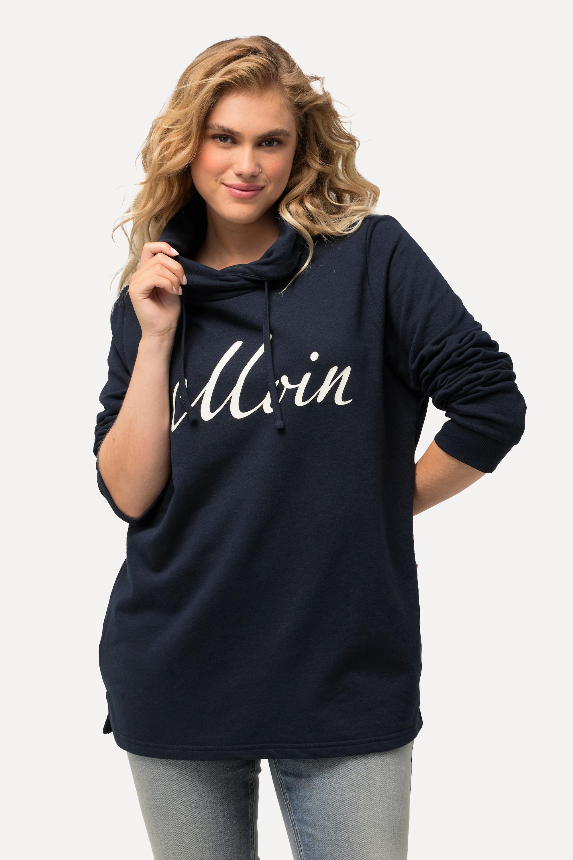 Ulla Popken  Sweat-shirt col montant et manches longues. Imprimé « salut ». 