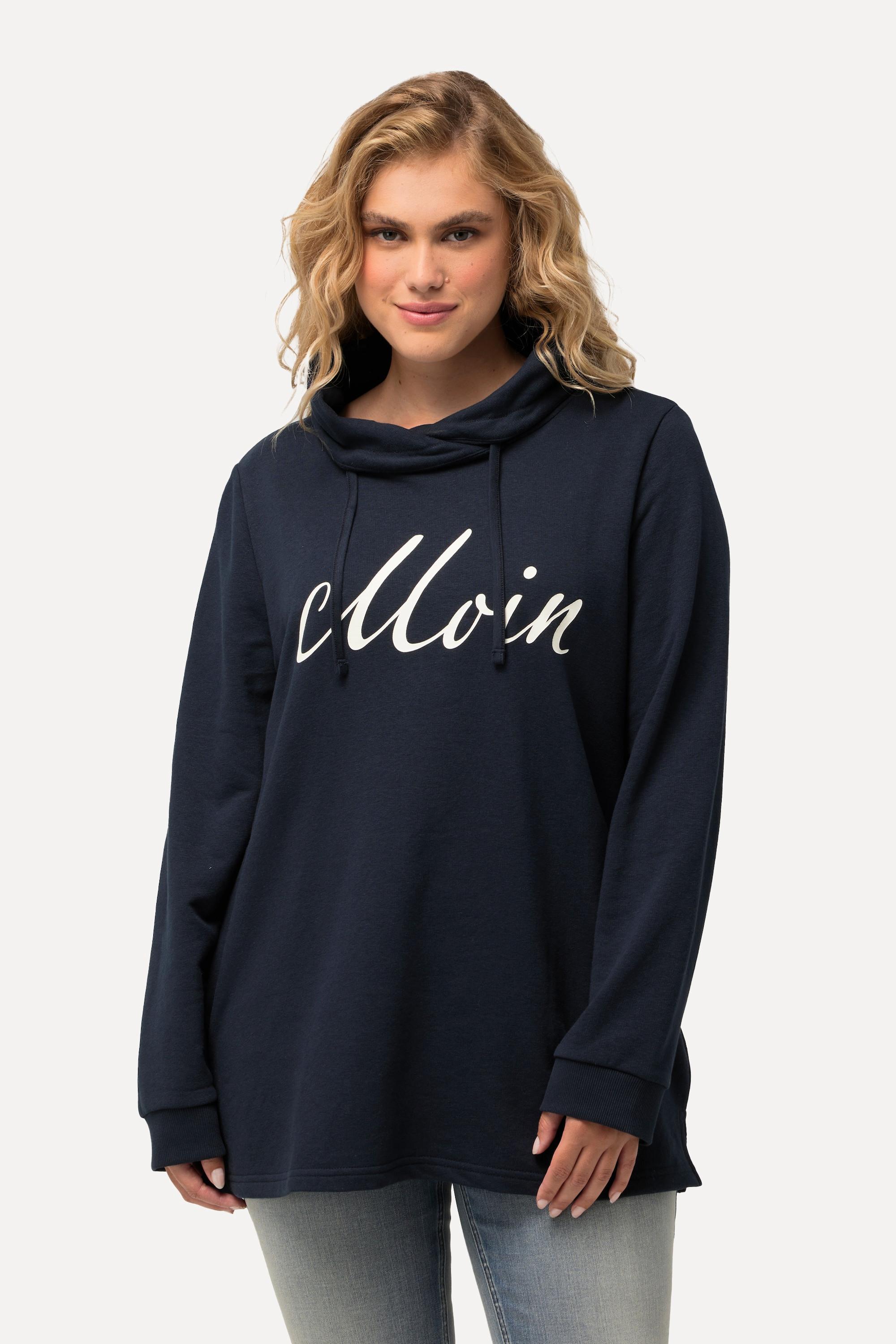 Ulla Popken  Sweat-shirt col montant et manches longues. Imprimé « salut ». 