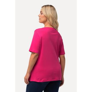 Ulla Popken  T-shirt doublé sur le devant, col rond et manches courtes - coupe Slim Fit 