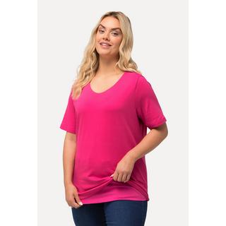 Ulla Popken  T-shirt doublé sur le devant, col rond et manches courtes - coupe Slim Fit 