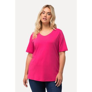 Ulla Popken  T-shirt doublé sur le devant, col rond et manches courtes - coupe Slim Fit 