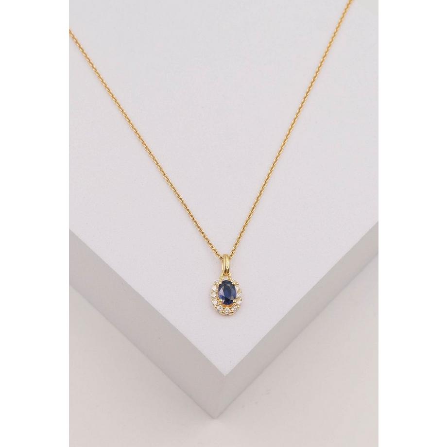 MUAU Schmuck  Anhänger Gelbgold 750 Saphir 0.65ct. Brillanten 0.24ct. 16x8mm 