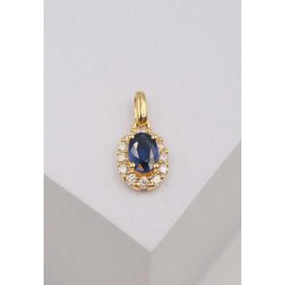 MUAU Schmuck  Anhänger Gelbgold 750 Saphir 0.65ct. Brillanten 0.24ct. 16x8mm 