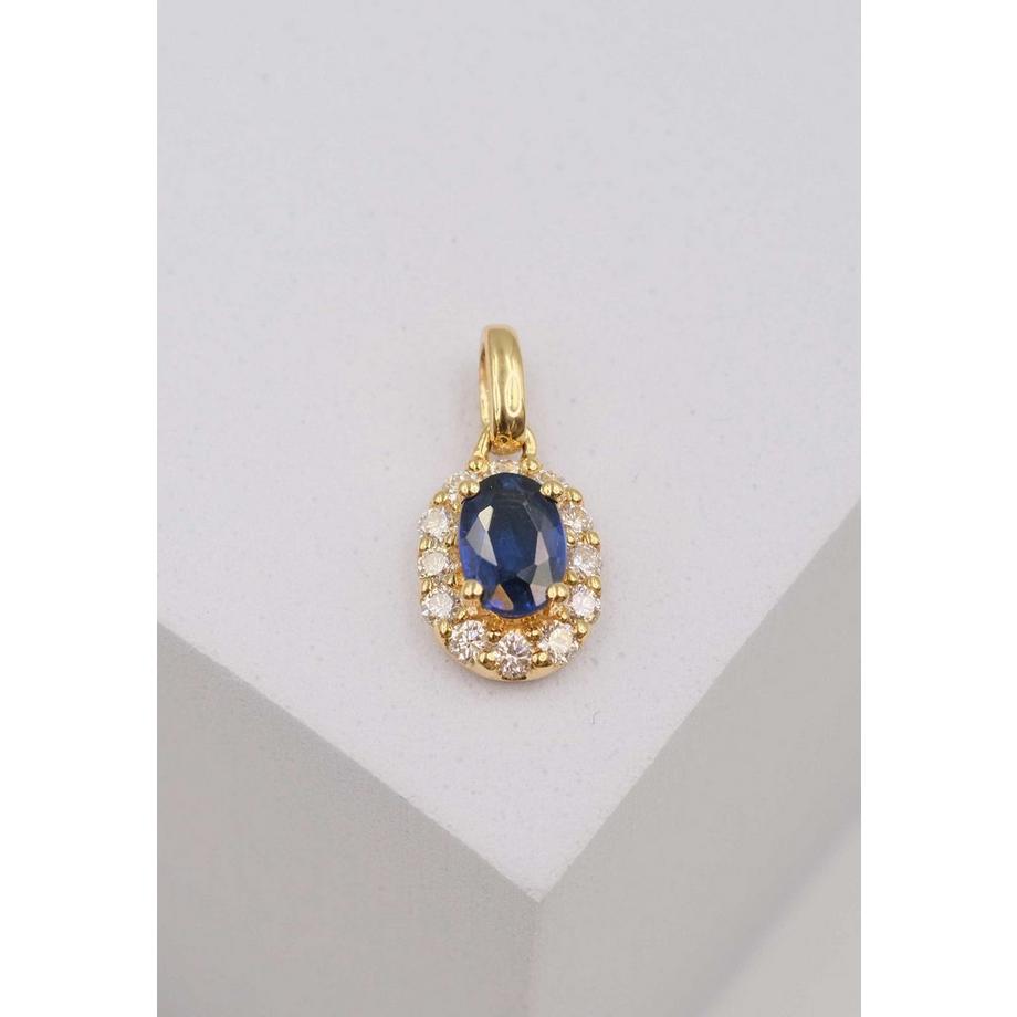 MUAU Schmuck  Anhänger Gelbgold 750 Saphir 0.65ct. Brillanten 0.24ct. 16x8mm 