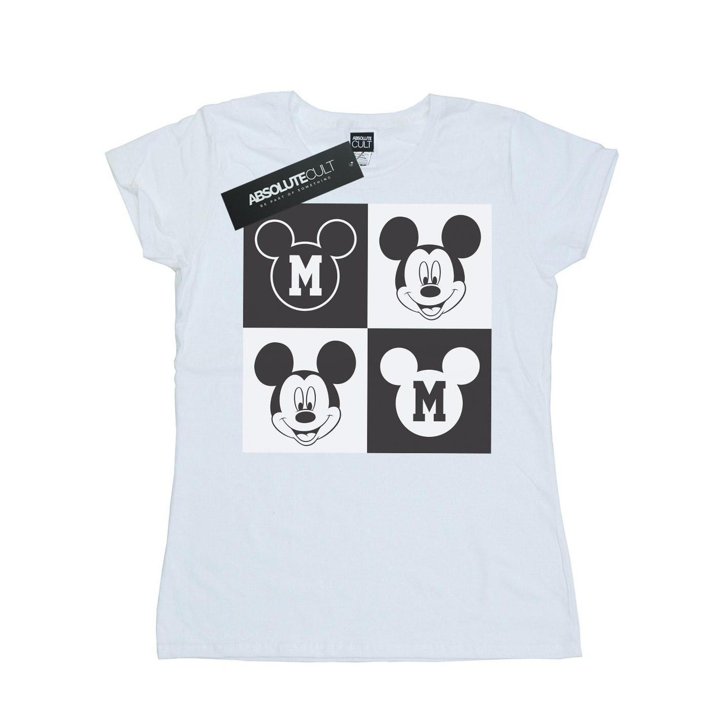 Image of Mickey Mouse Smiling Squares Tshirt Damen Weiss S