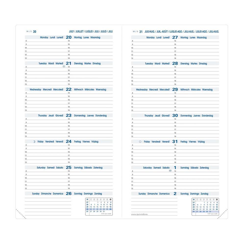 QUO-VADIS Quo Vadis - Agenda - 2025 - Silma - Bi-settimanale - Multilingua - Impala - Arancio - 12 mesi da gennaio a dicembre - 8,8x17 cm - Carta Clairefontaine Bianca - Prodotto in Francia  